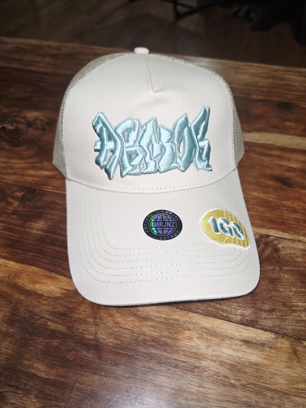 Armor Jeans Beige Trucker Hat Logo Mesh Back Adjustable Snapback One Size